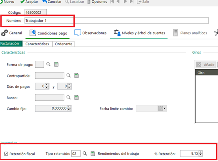 Personalización cuenta 465